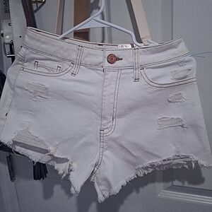 Distressed White Denim Shorts